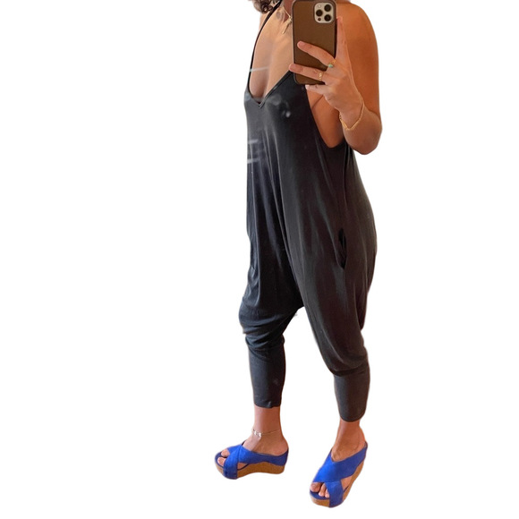 Spiritual Gangster made in USA sexy black harem romper with pockets - Picture 13 of 15